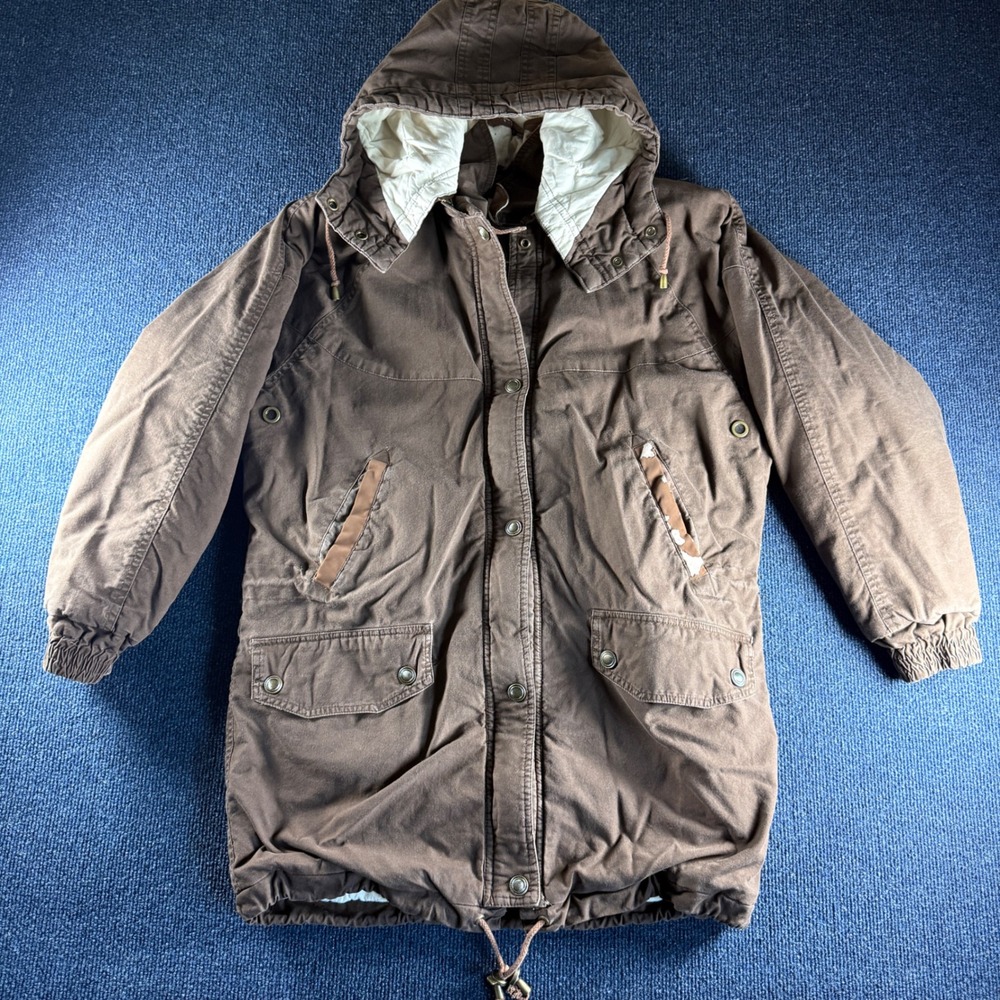 Vintage East West Best Tradition Brown Cotton Canvas Hooded Parka Jacket Small